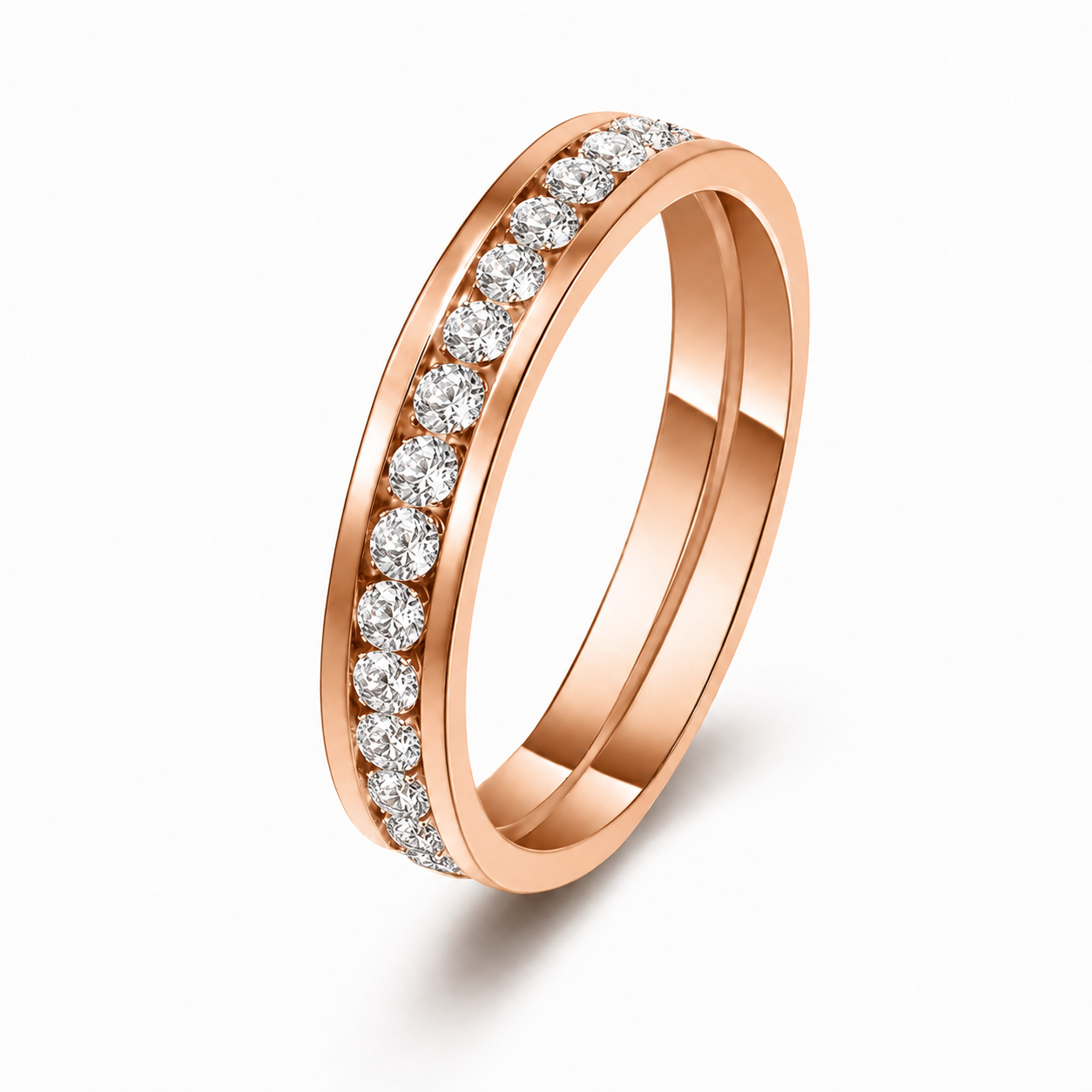 Körben kristályos nemesacél gyűrű rosegold