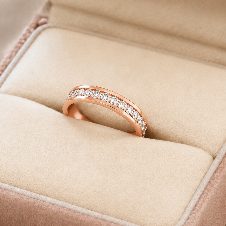 Körben kristályos nemesacél gyűrű rosegold