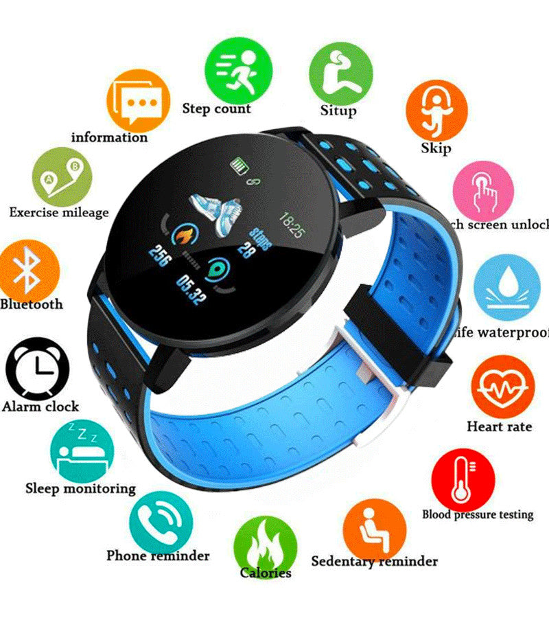 119 Plus Kék Okosóra, Vérnyomásmérő, Fitneszóra, Sportóra,Univerzális