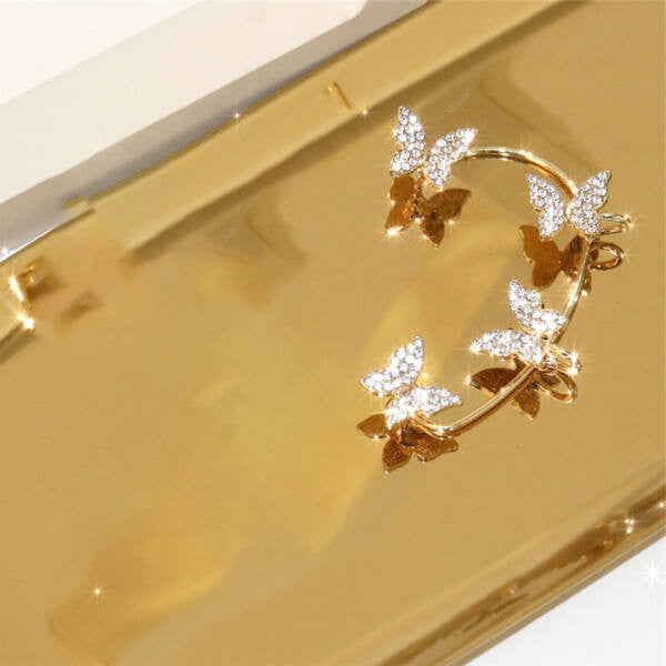 Csillogó pillangók füldísz arany bal fülre