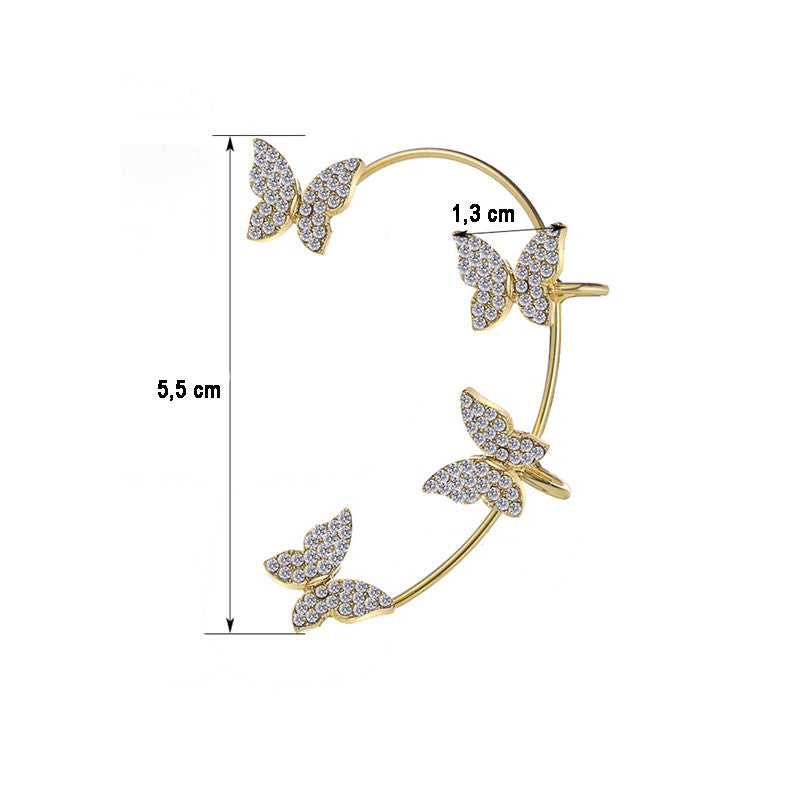 Csillogó pillangók füldísz arany bal fülre