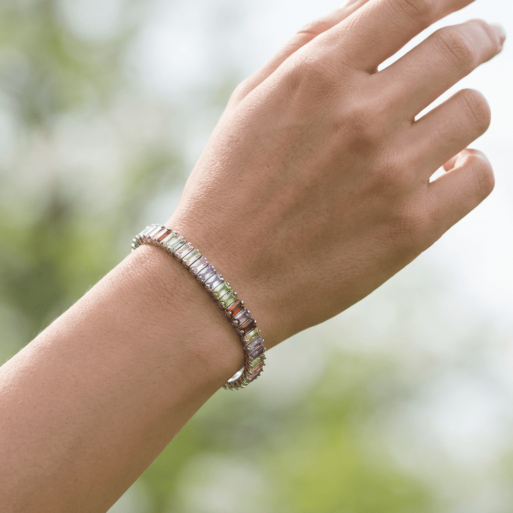 Mónica kristályos tenisz karkötő whitegold-multicolor