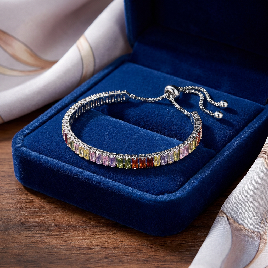 Mónica kristályos tenisz karkötő whitegold-multicolor