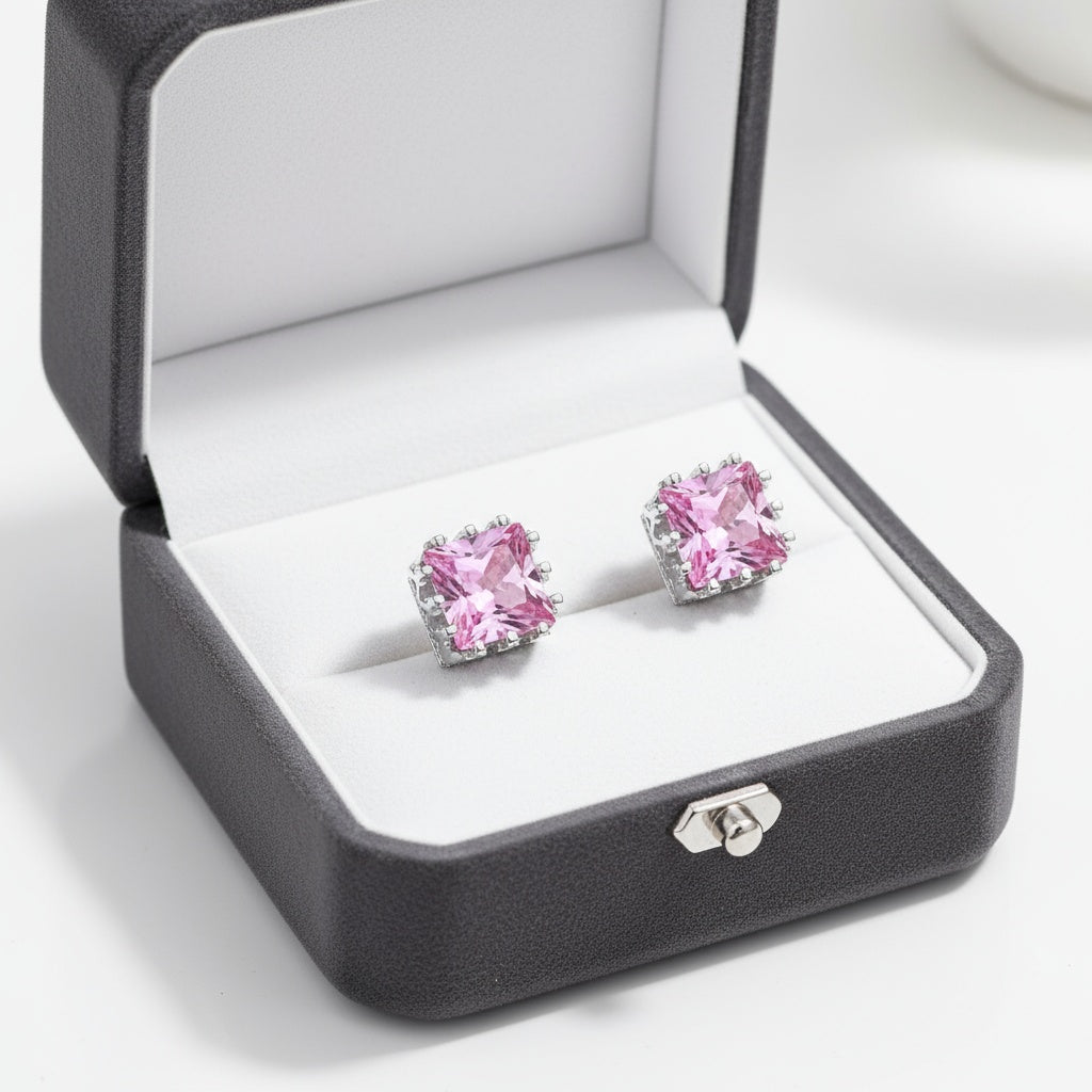 Beszúrós négyzet kristály fülbevaló pink-whitegold