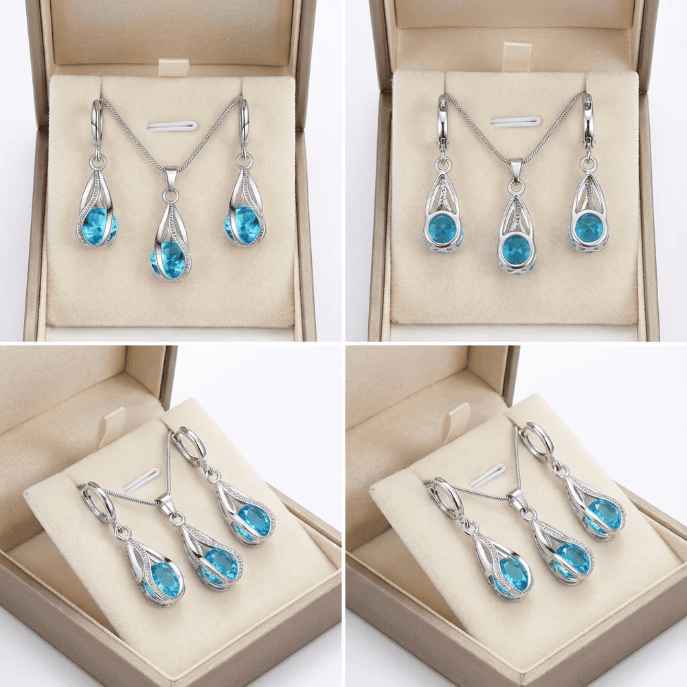 Smoon Soraya ékszer szett whitegold-tengerkék