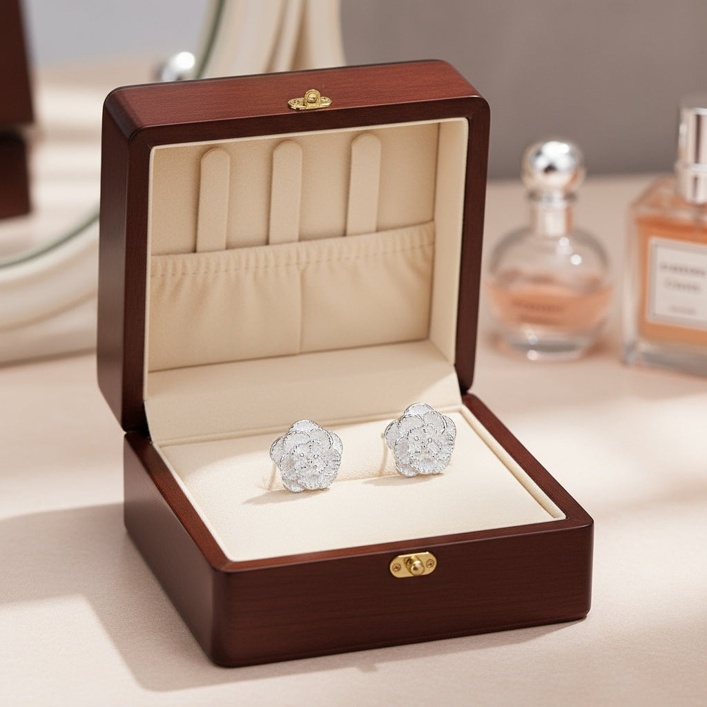 Ezüstös virág beszúrós fülbevaló