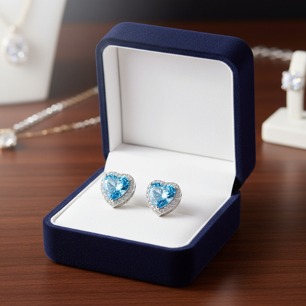 Camila kristály szív fülbevaló whitegold-kék