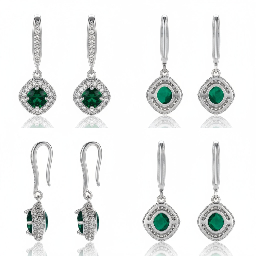 Ema női fülbevaló whitegold-zöld