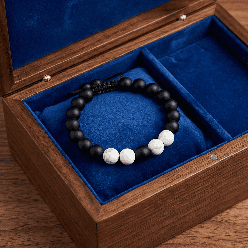 Ásvány karkötő fekete achát- magnezit