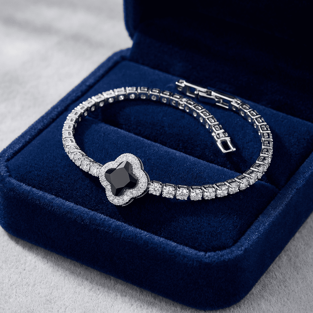 Marta tenisz karkötő virág dísszel whitegold-fekete