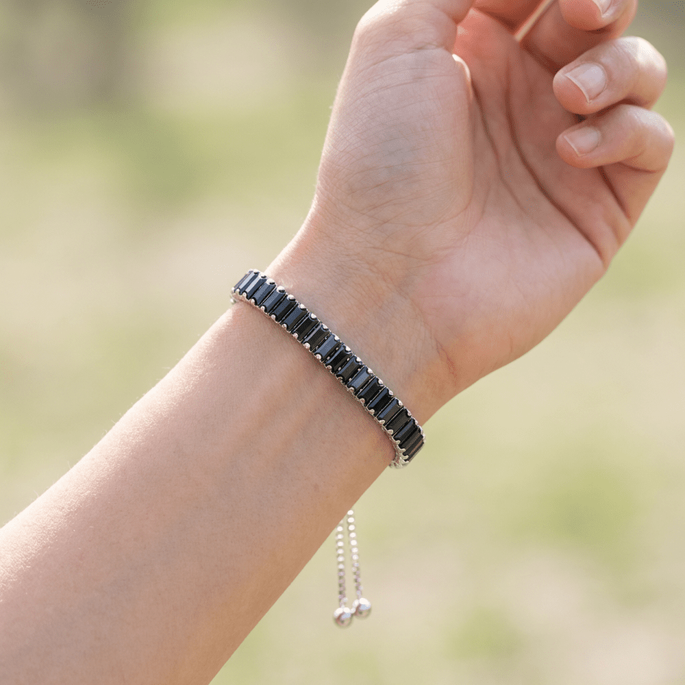 Mireia négyzet kristályos tenisz karkötő whitegold-fekete