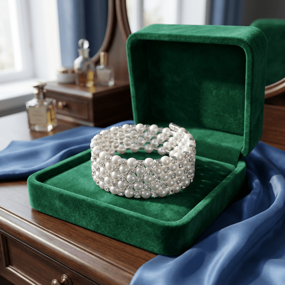 Manuela 5 soros gyöngy-kristály karkötő whitegold