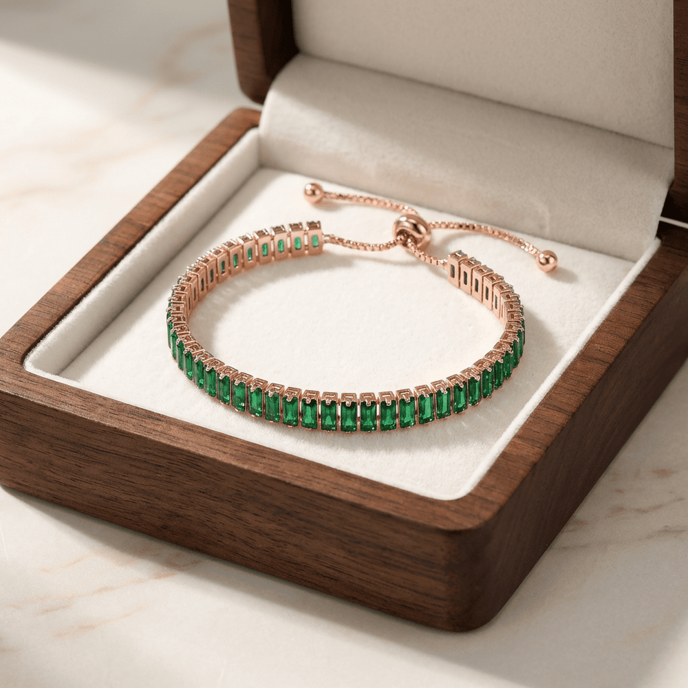 Mireia négyzet kristályos tenisz karkötő rosegold-zöld