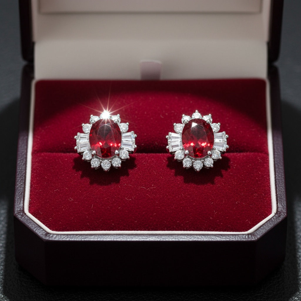 Leane kristályos fülbevaló whitegold-bordó