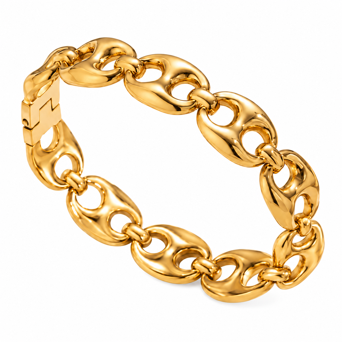 Ovál láncszemes nemesacél karkötő gold