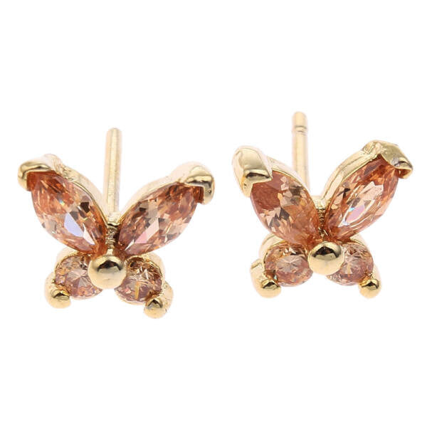 Pezsgőszín kristályos beszúrós kis lepke fülbevaló gold