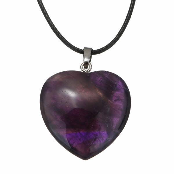 Ásvány szív medál bőr láncon ametiszt