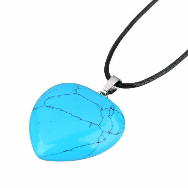 Ásvány szív medál bőr láncon kék türkiz