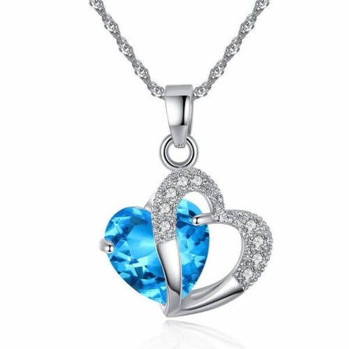 Dupla szív nyaklánc Swarovski kristállyal tengerkék