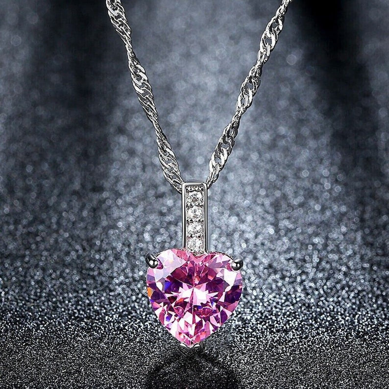 Kristály szív nyaklánc pink