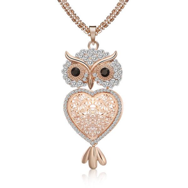 Kristályos bagoly nyaklánc rosegold