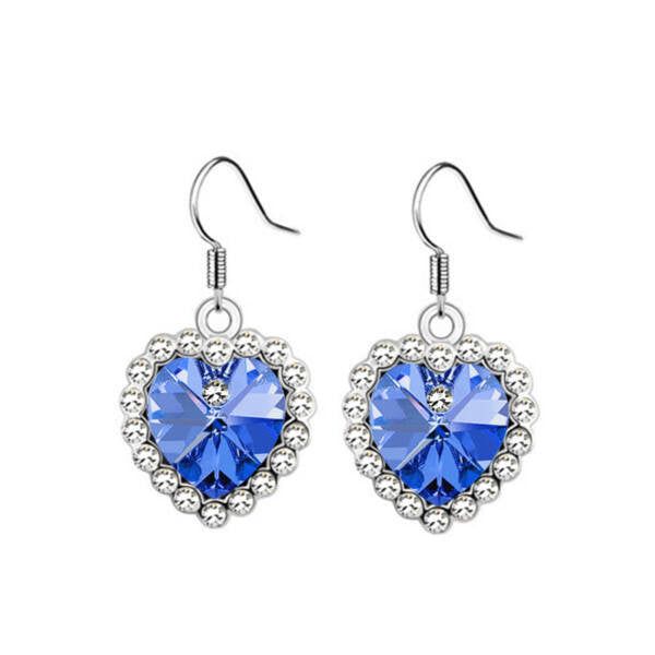Lógós kristály szív fülbevaló tengerkék Swarovski kristállyal