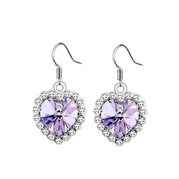 Lógós kristály szív fülbevaló ibolya Swarovski kristállyal