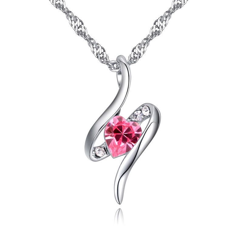 Táncoló Swarovski szív kristály nyaklánc pink
