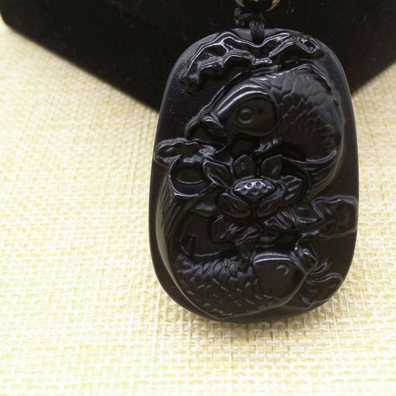 Ponty medálos obszidián nyaklánc