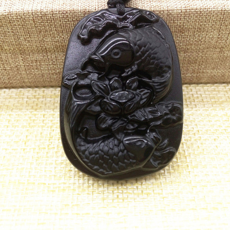 Ponty medálos obszidián nyaklánc