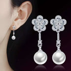 Kristály virág-gyöngy fülbevaló whitegold