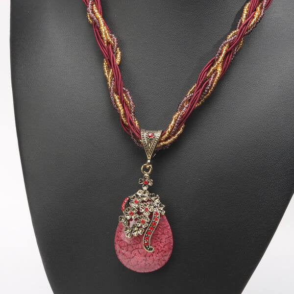 Antik csepp medálos nyaklánc bordó
