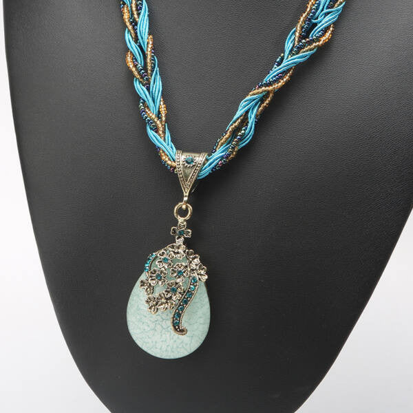 Antik csepp medálos nyaklánc kék