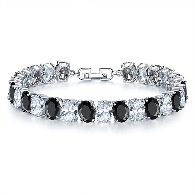 Nagy ovál kristályos kristály karkötő whitegold-fekete