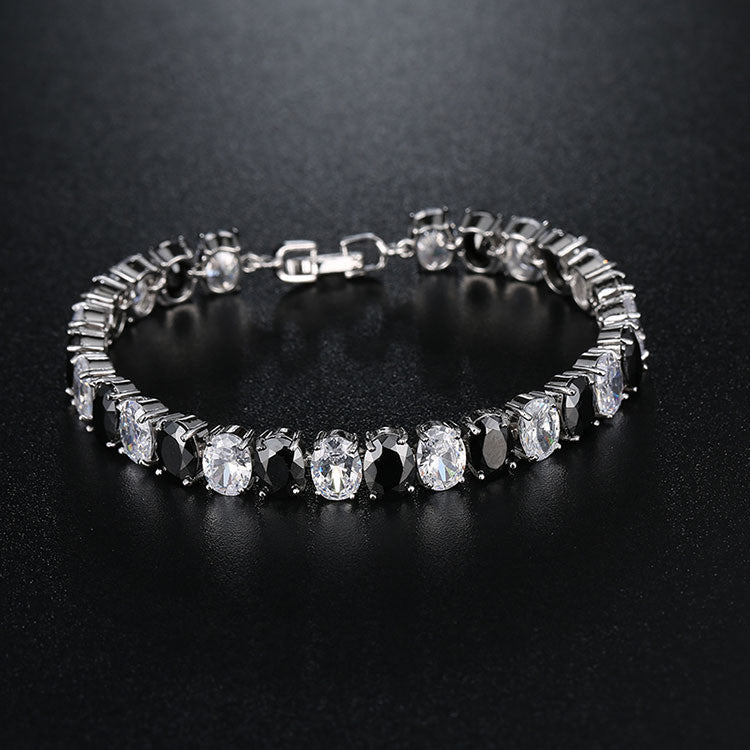 Nagy ovál kristályos kristály karkötő whitegold-fekete