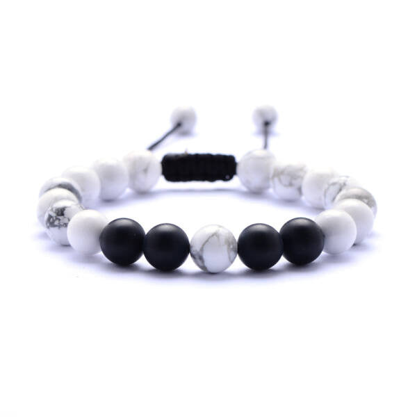 Ásvány karkötő magnezit- fekete achát