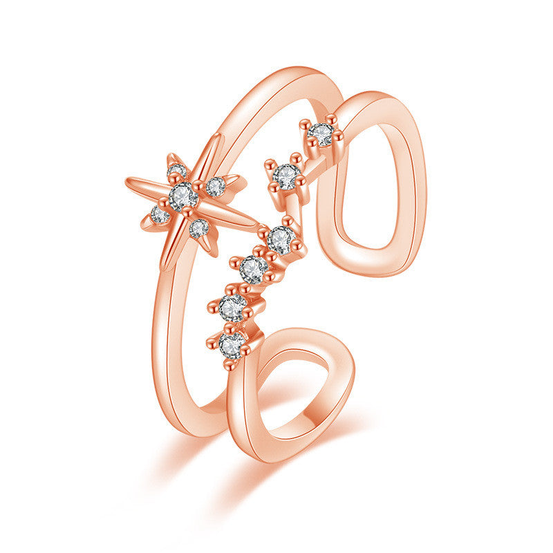 Csillagos kristályos gyűrű rosegold (állítható méret)