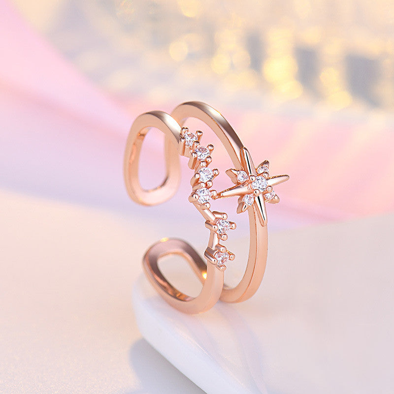 Csillagos kristályos gyűrű rosegold (állítható méret)