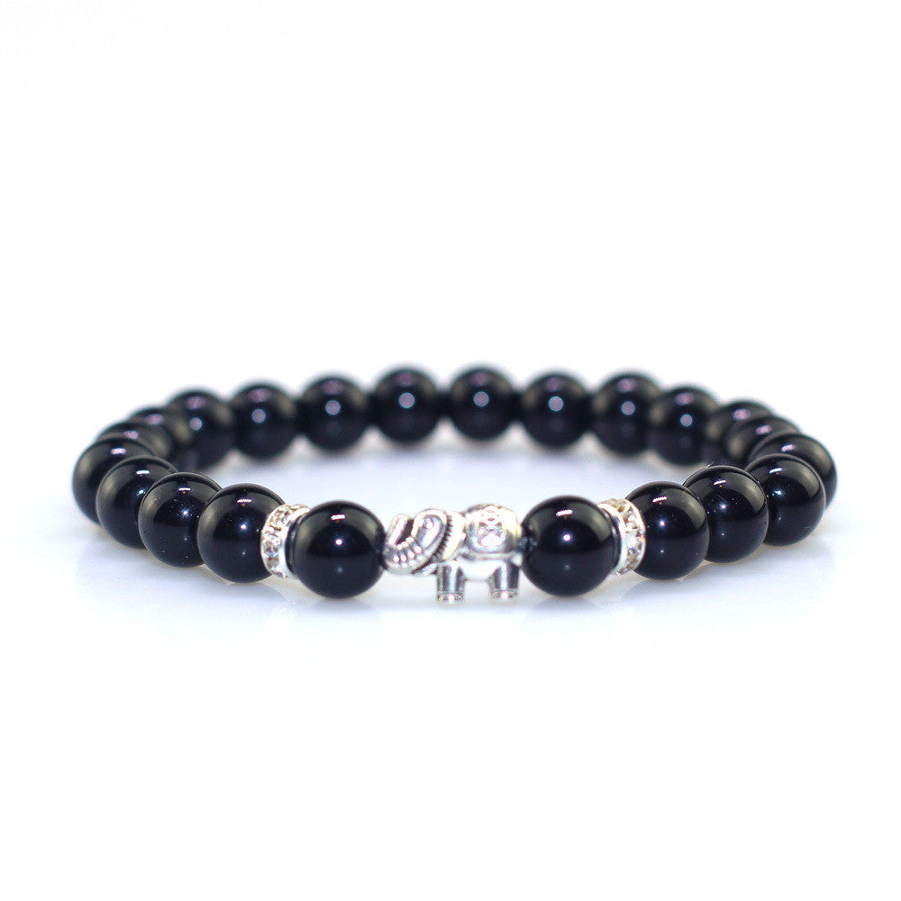 Achát karkötő ezüstös elefánt dísszel fekete