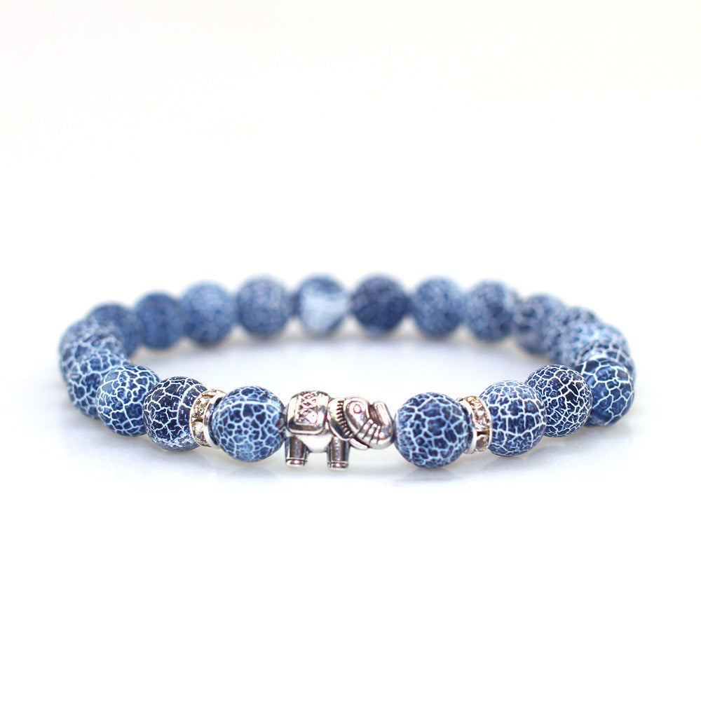 Achát karkötő ezüstös elefánt dísszel mélykék