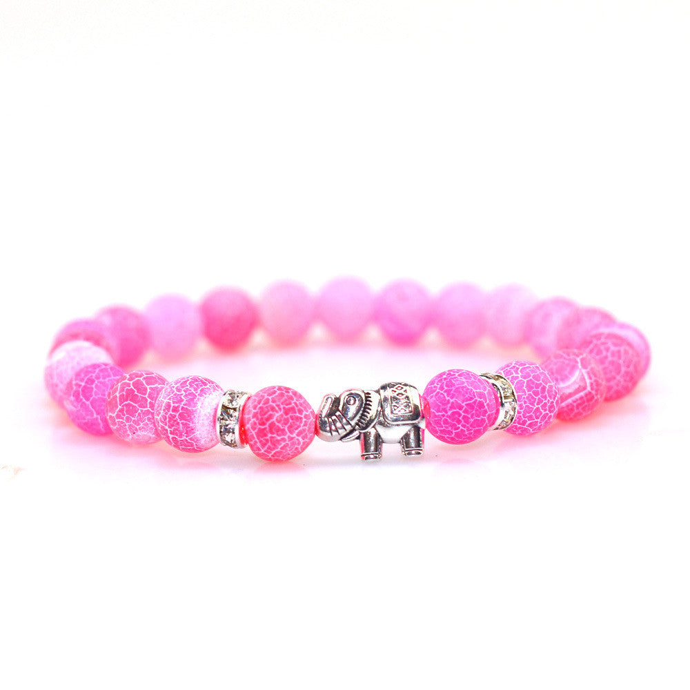 Achát karkötő ezüstös elefánt dísszel rózsaszín