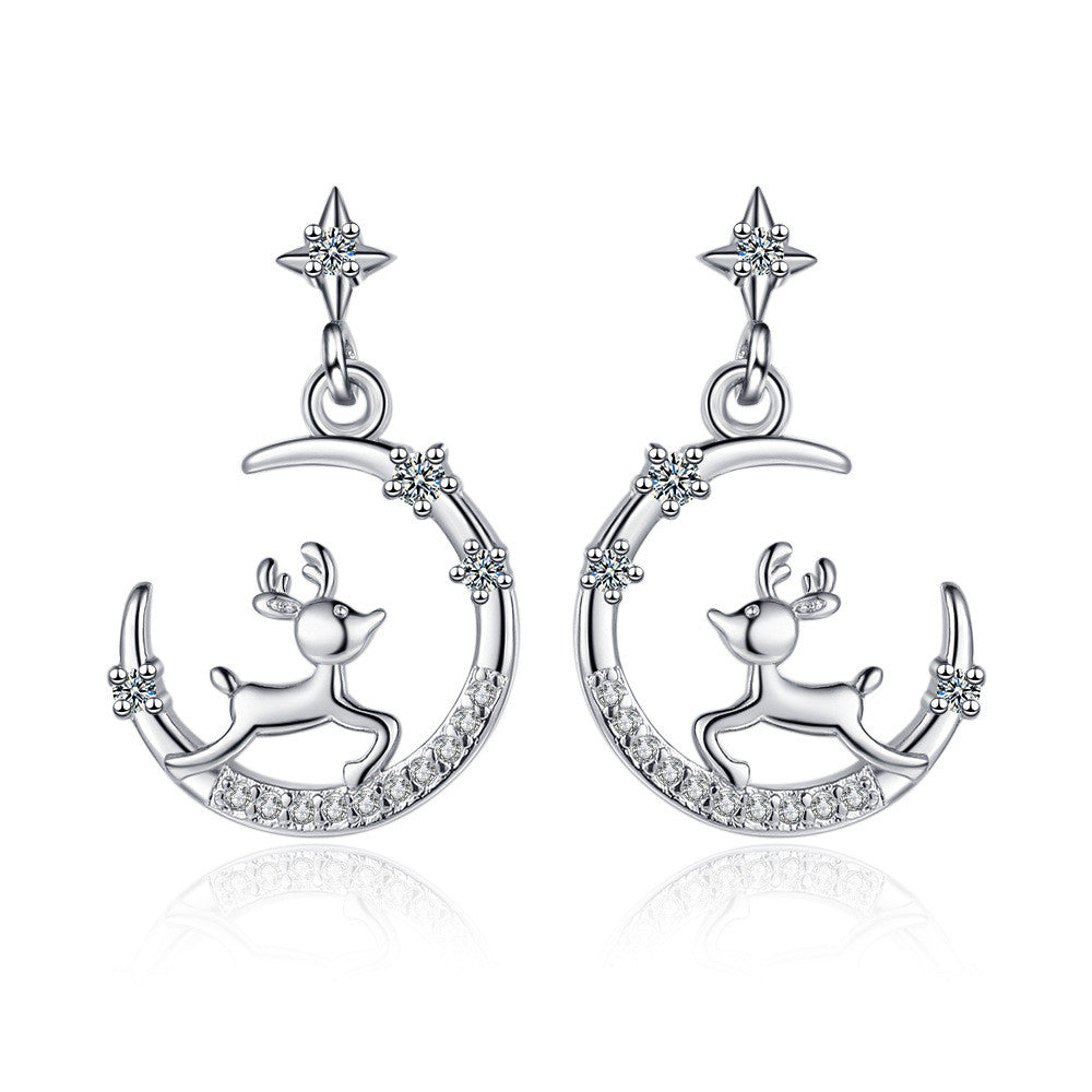 Hold-csillagok-rénszarvas fülbevaló whitegold