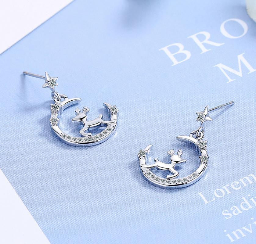 Hold-csillagok-rénszarvas fülbevaló whitegold