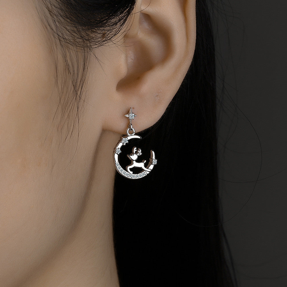 Hold-csillagok-rénszarvas fülbevaló whitegold