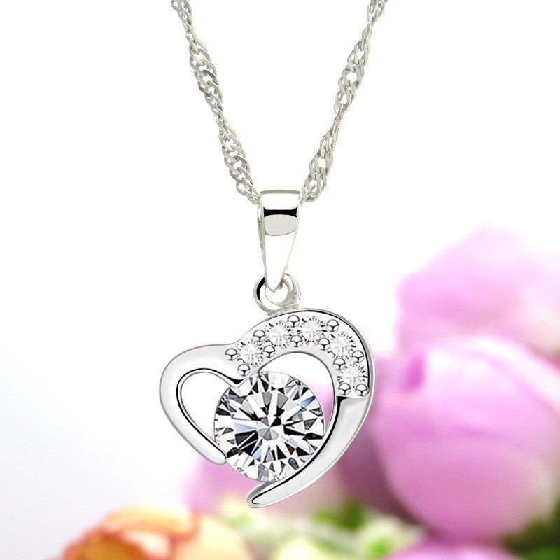 Amber szív kristályos nyaklánc whitegold