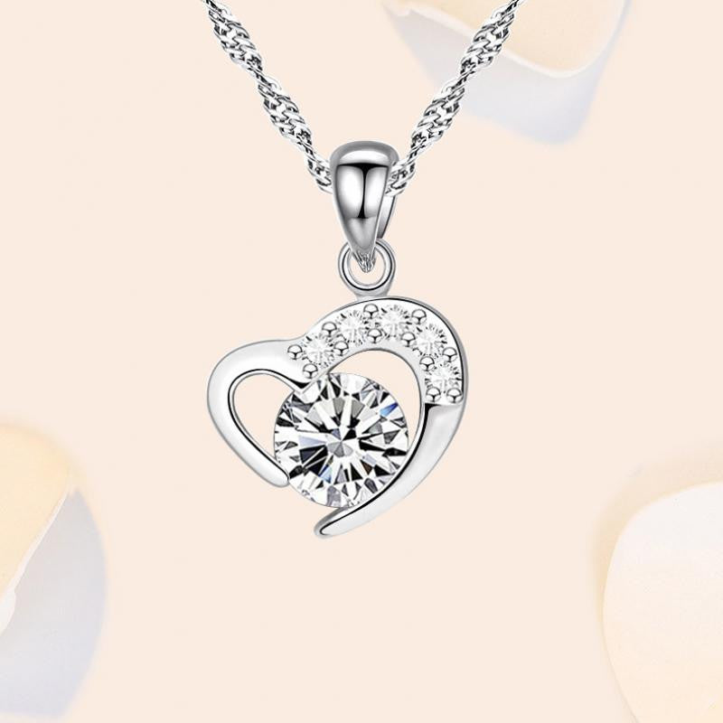 Amber szív kristályos nyaklánc whitegold