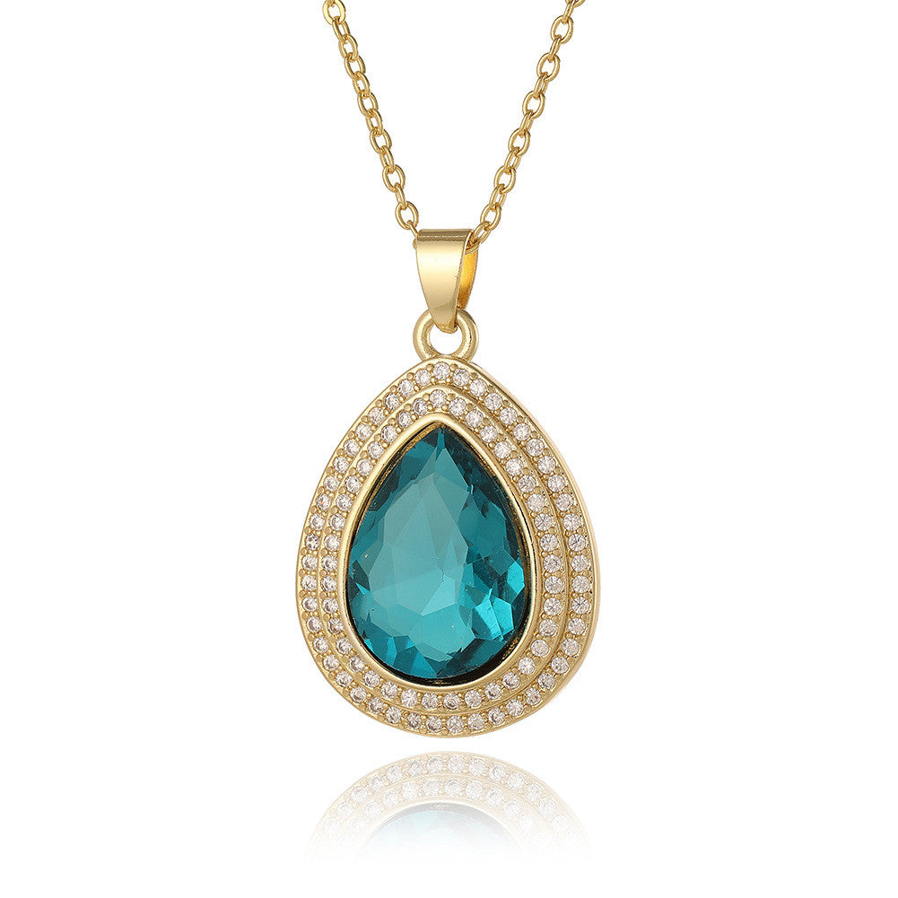 Inez csepp medálos nyaklánc gold-kékeszöld