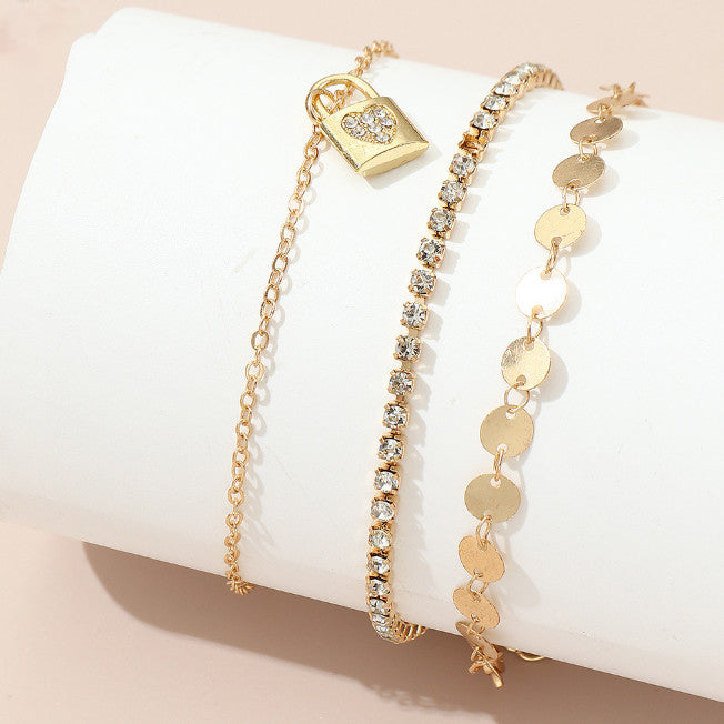 Smoon kristályos bokalánc szett lakattal gold