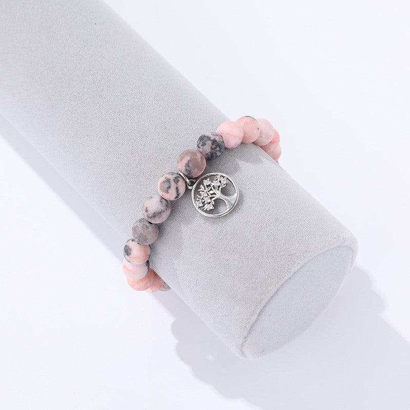 Beatriz ásvány karkötő zebra jáspis pink