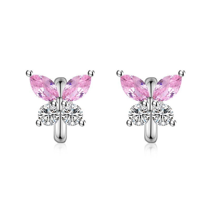 Fehér-rózsaszín pillangó fülbevaló whitegold